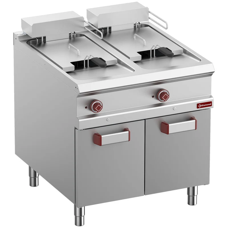 Profi Doppel-Fritteuse 2x18 Liter , Elektro-Standgerät mit Unterschrank, E9/F36A8-N