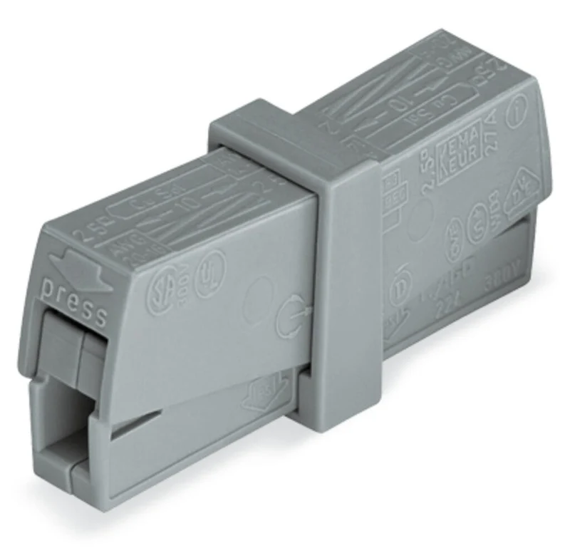 WAGO 224-201 Lighting Connector 2-Pole 24A 2.5mm² Gray Pack of 50