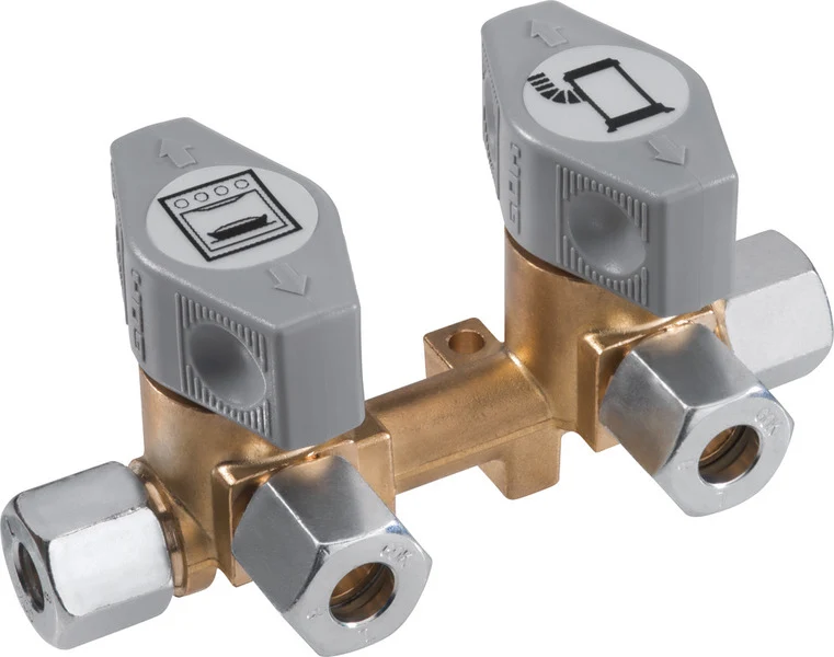 2-fach Schnellschluss-Absperrventil für 8mm Gasrohr