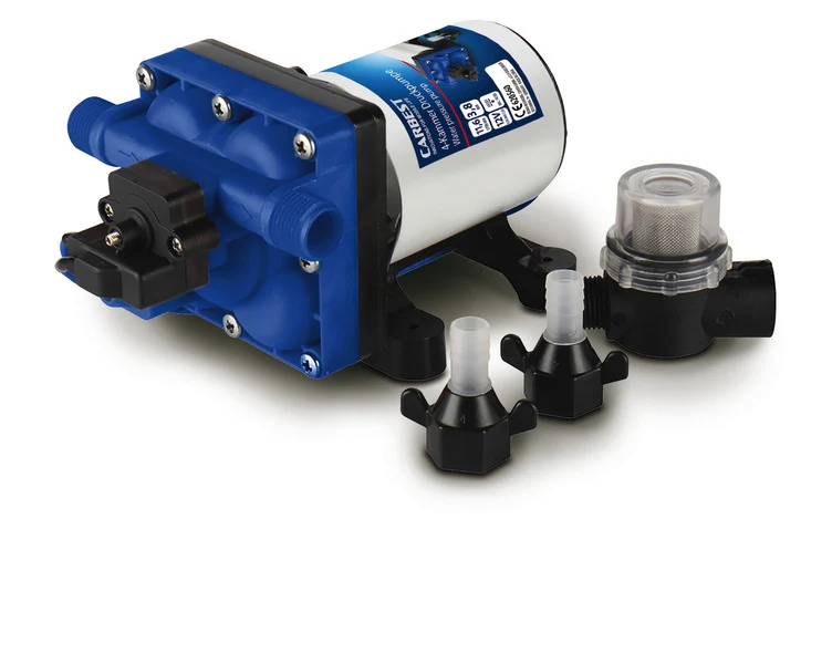 Druckpumpe / Membran-Pumpe - Selbstansaugende Druckwasserpumpe, inkl. Filter, 12V, 13,2l, 4 Kammer, 3,8bar