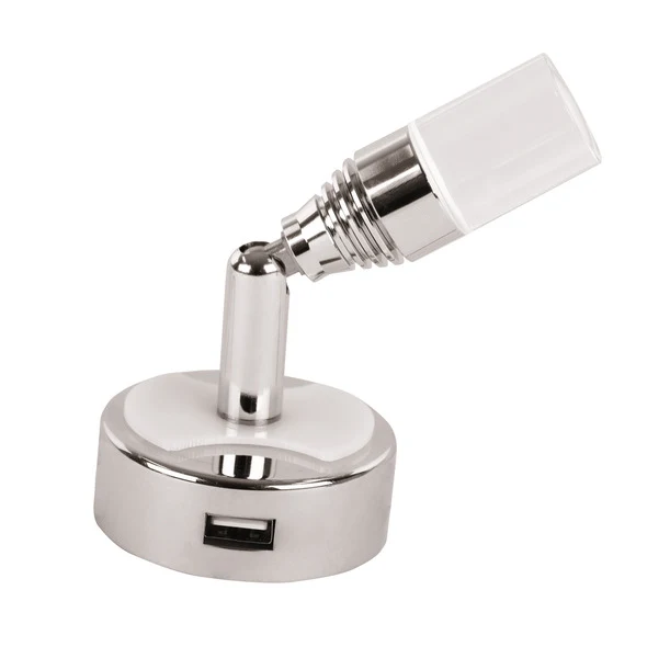 LED Leseleuchte 12 V mit USB-Anschluss und Wippschalter – 1 W, Chrom