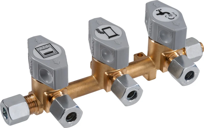 3-fach Schnellschluss-Absperrventil für 8mm Gasrohr