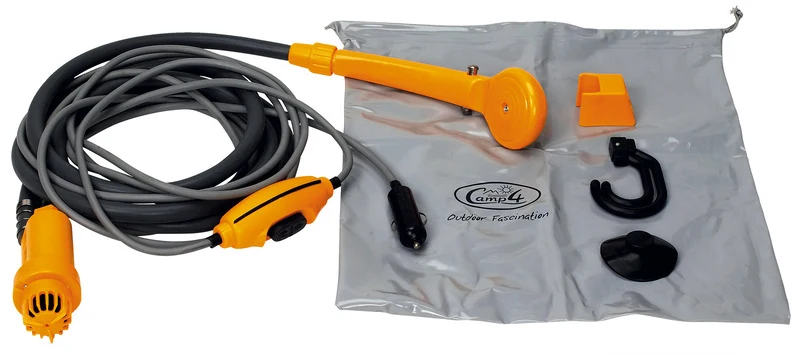 Campingdusche 12 V mit Tauchpumpe, Saugnapf und Ein-/Aus-Schalter