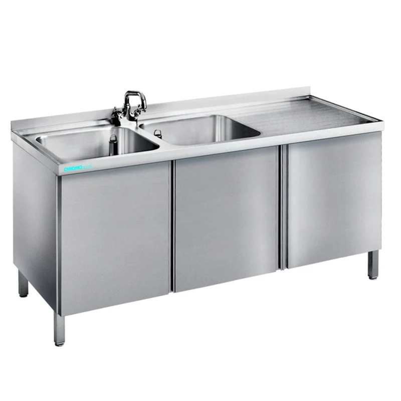Chromonorm Spültisch mit zwei Becken und Flügeltüren Tiefe 700 mm