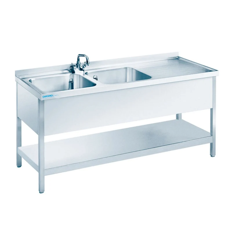 Chromonorm Spültisch mit zwei Becken und Zwischenboden Tiefe 600 mm