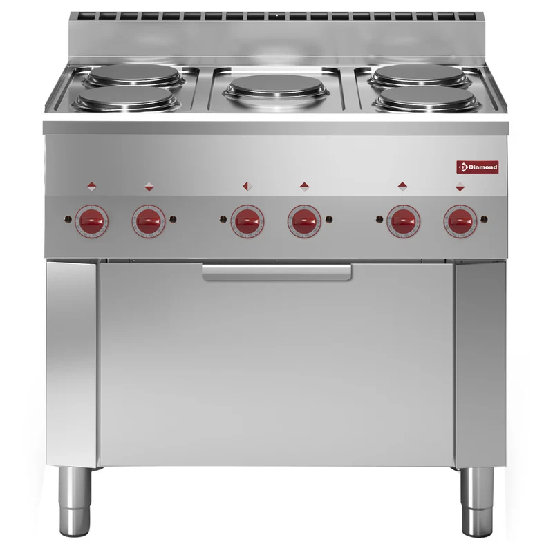 Profi Elektro-Standherd , 5 Platten , GN 1/1 Umluftbackofen , 90 cm, E60/5PFV9-N