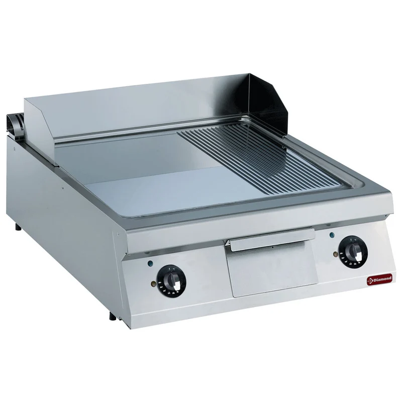 Profi Elektro-Griddleplatte 80cm , Hartchrom , 2 Heizzonen, glatt & gerillt, E22/PMCD8T-N