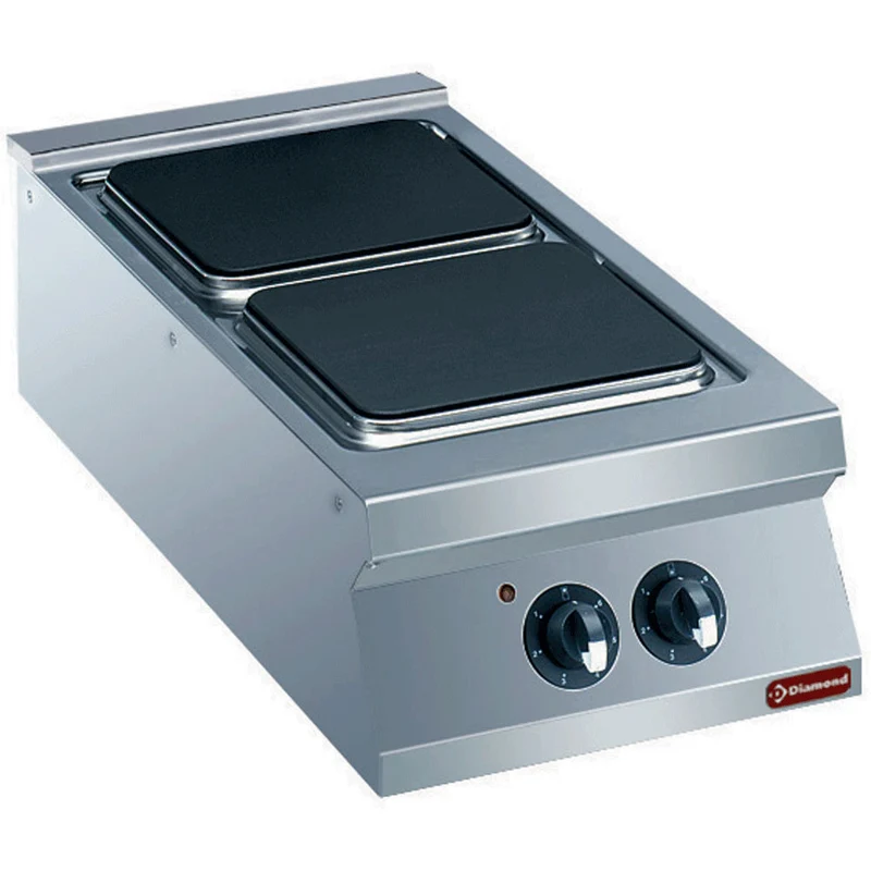 Gastro Elektro-Plattenherd mit 2 Kochplatten , 8 kW , Edelstahl Tischgerät 40cm, E22/2PQ4T-N