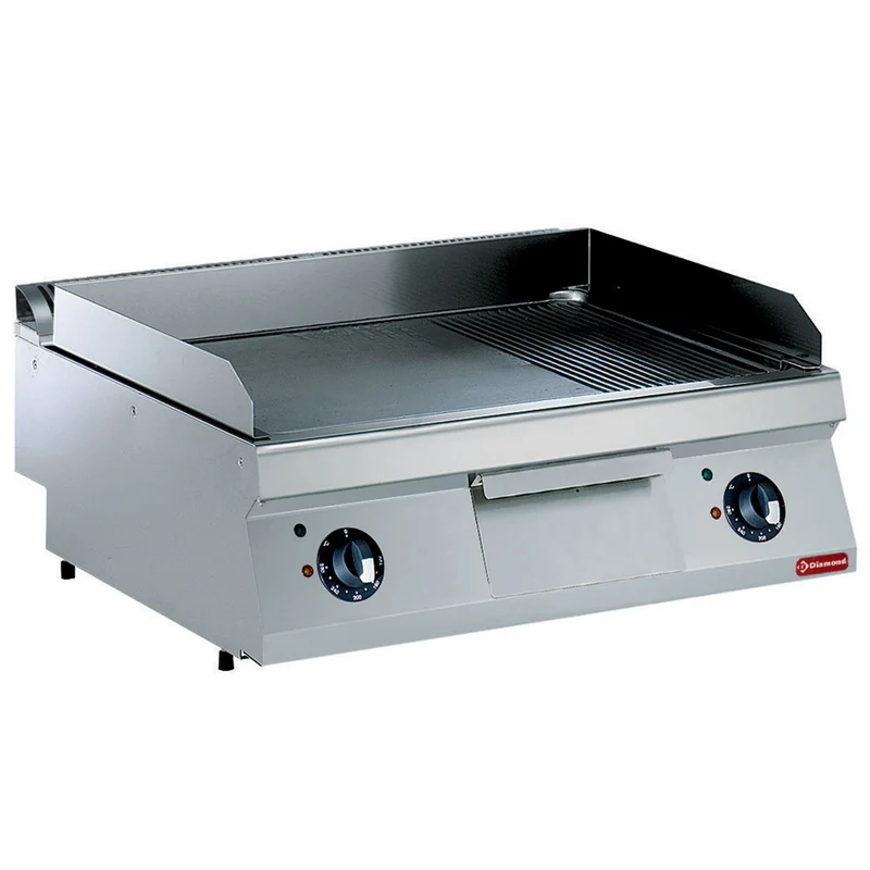Profi Elektro-Griddleplatte 800 mm – 2 Heizzonen, glatt & gerillt, E17/PM8T-NE