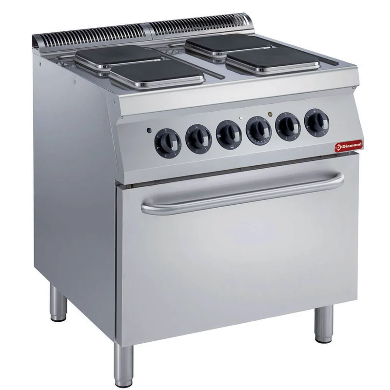 Profi Elektro-Standherd mit 4 Kochplatten und GN 2/1 Backofen, E17/4PQF8-N