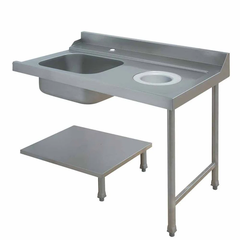 Zulauftisch für Spülmaschinen 1600 mm , Rechtsanbau mit Becken & Abfallschacht, DLVS-D16