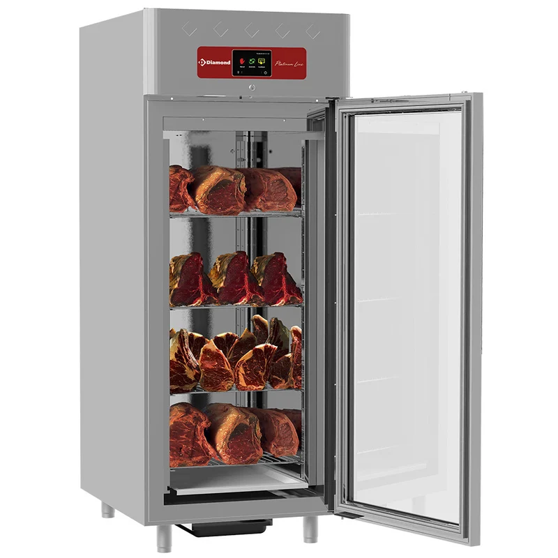 Profi Fleischreifeschrank 850 L , Edelstahl mit Glastür , GN 2/1, AL4S/FGC