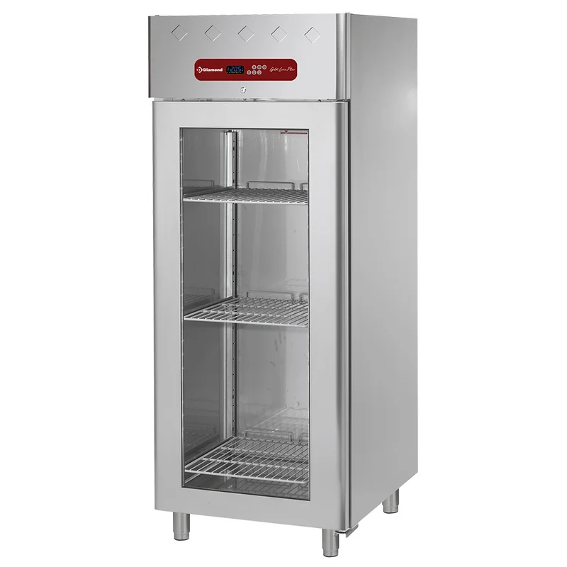 Profi-Glastürkühlschrank 700 Liter , GN 2/1 , Umluft , Edelstahl, AD1N/HG-R2