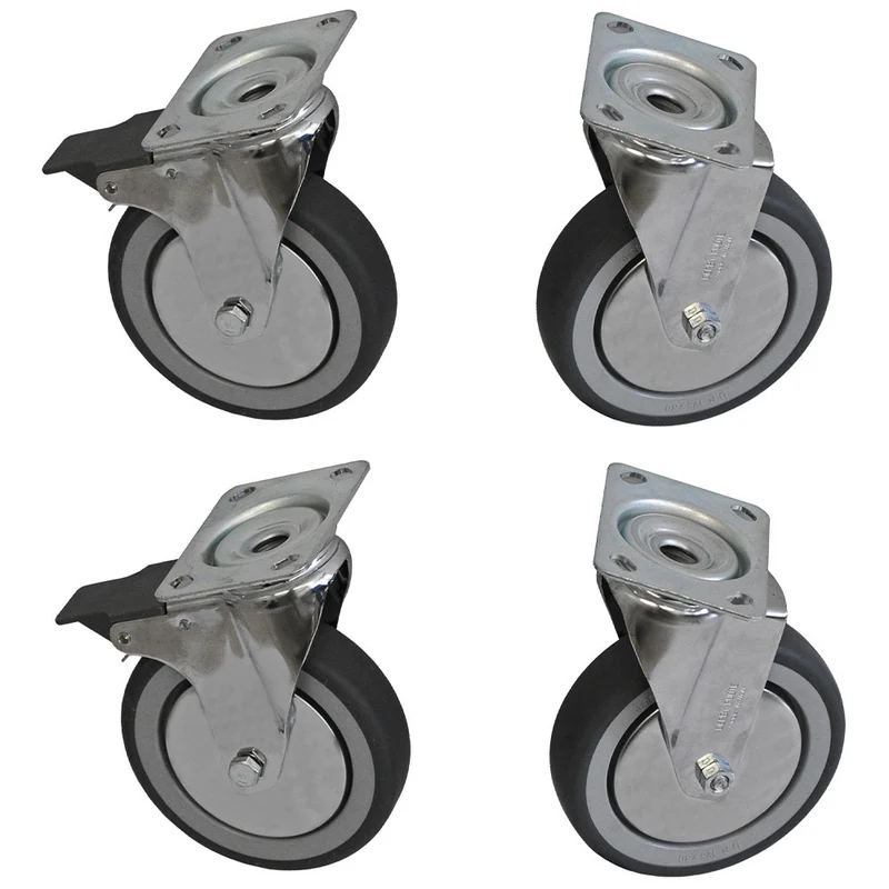 Rädersatz aus Edelstahl für Arbeitsschränke , 4 Rollen, 2 mit Feststellbremse, A77KIT/B-X