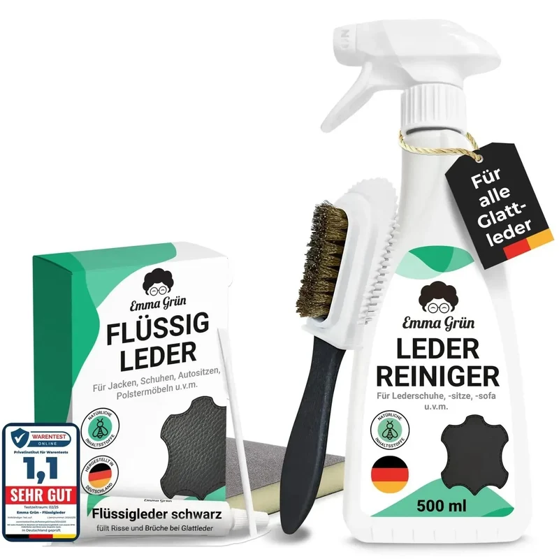 Leder Reparatur Set mit Reiniger, Flüssigleder & Schleifmatte (Schwarz)