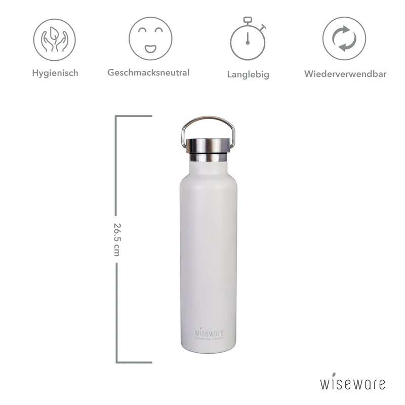 Edelstahl-Trinkflasche, 750 ml, BPA-frei, isoliert, weiß