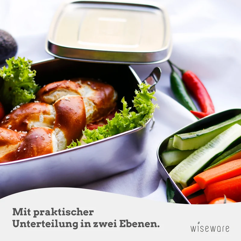 Edelstahl Lunchbox mit 2 Ebenen 1 Stk. (silbern, 1,1l) - Wiseware