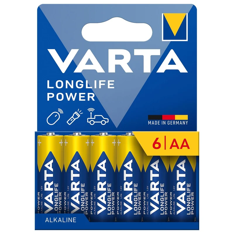 VARTA Longlife Power, 6 AA-Alkalibatterien, LR06, 1,5V