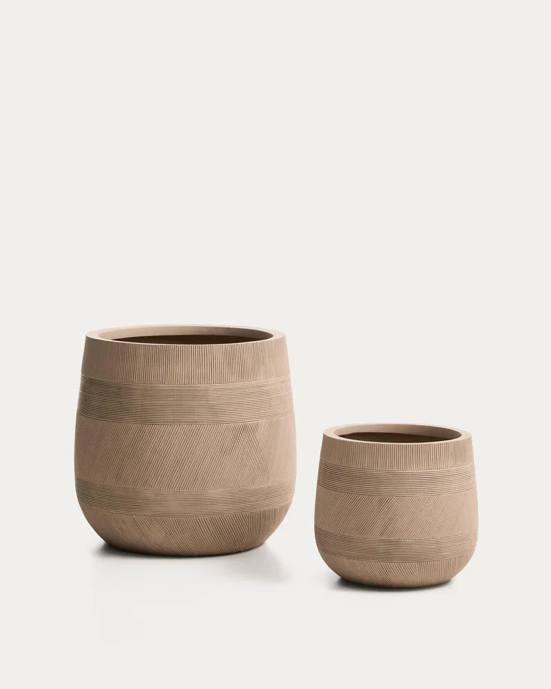 Set Tival mit zwei beigen Blumentöpfen in Zementoptik, Ø 50 cm/Ø 34 cm