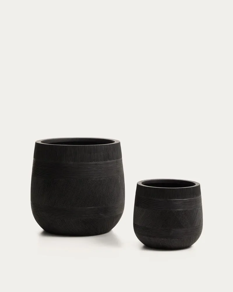 Set Tival mit zwei schwarzen Blumentöpfen in Zementoptik, Ø 50 cm/Ø 34 cm