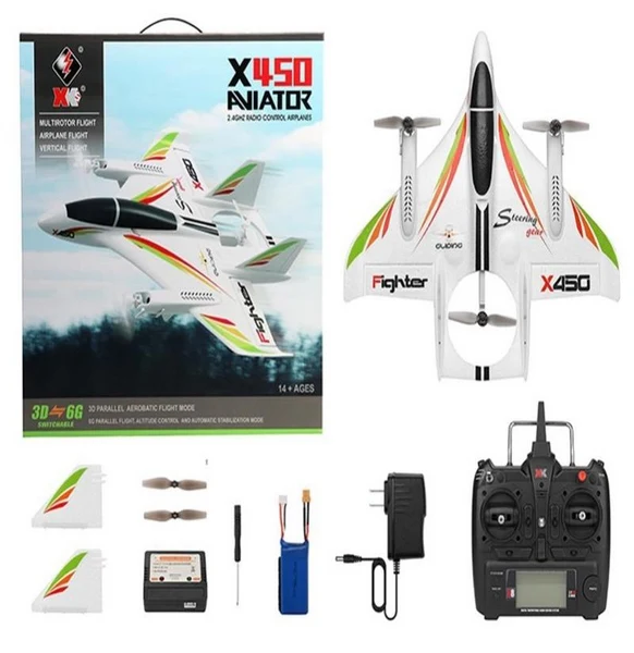 s-idee® XK X450 RC VTOL Flugzeug – 6-Achs Brushless Fixed-Wing mit Vertikalstart 3s mit Akku& Usb Lad