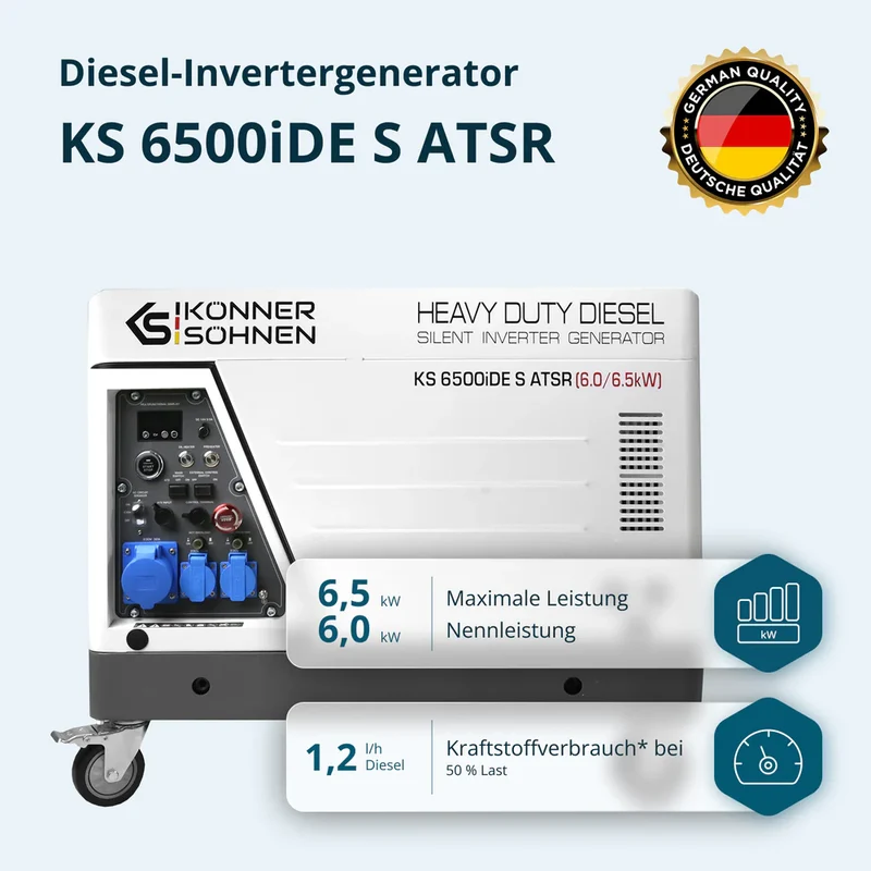"Könner & Söhnen" Diesel Inverter Generator in Soundproof Casing KS 6500iDE S ATSR - 6kVA Nennleistung - Dieselmotor - 230V