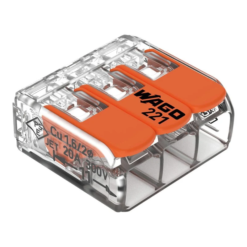 WAGO 221-413 Splicing Connector with Levers 3-Conductor 4mm² 32A Pack of 50