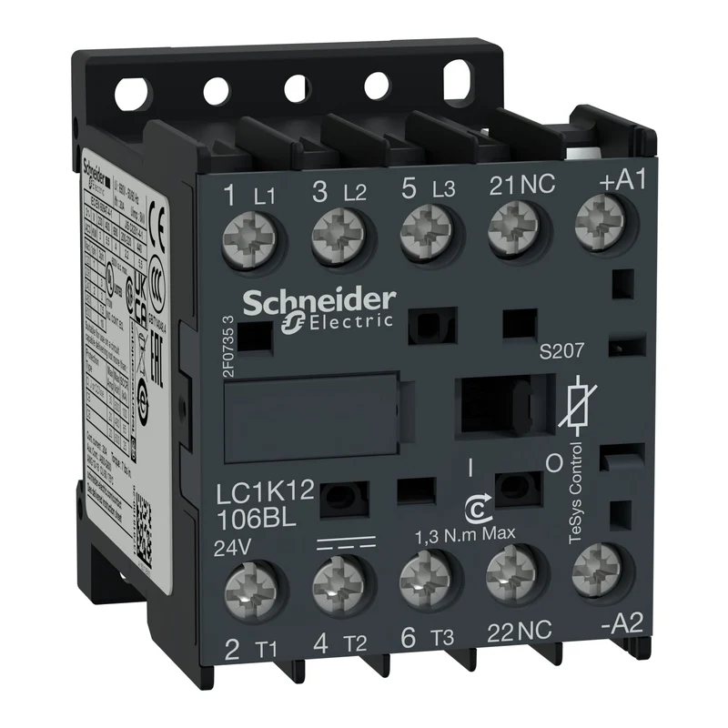Schneider LC1K12106BLS207 TeSys K Contactor 3P AC-3 12A 24V DC Low Consumption