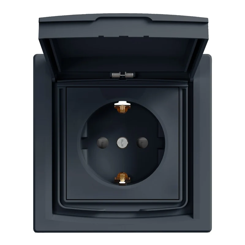 Schneider EPH3100371 Asfora Single Socket Outlet with Lid IP44 16A Anthracite