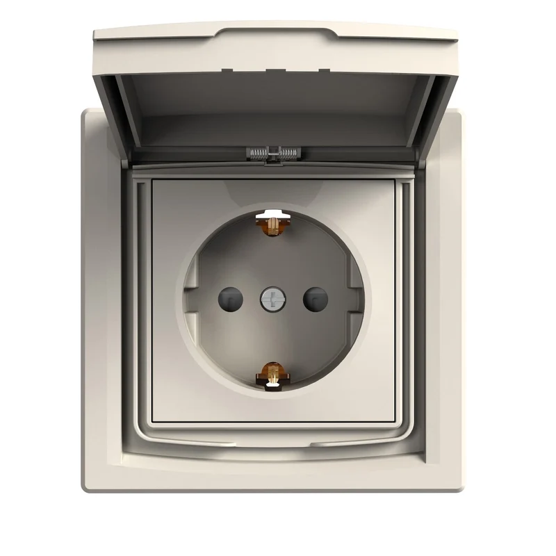 Schneider EPH3100323 Asfora Single Socket Outlet with Lid IP44 16A Cream