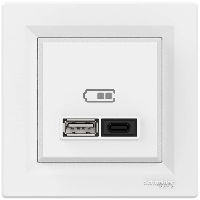 Schneider EPH2700421 Asfora Double USB A+C Charger 3A 45W White