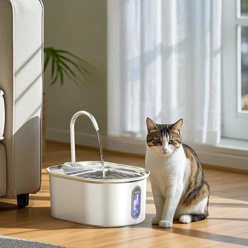 Edelstahl-Katzenbrunnen, 2,8 L, USB, mit Filtration