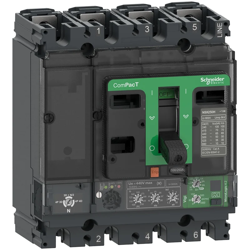 Schneider C25F44V250 NSX250F MCCB 4P 250A 36kA MicroLogic Vigi 4.2