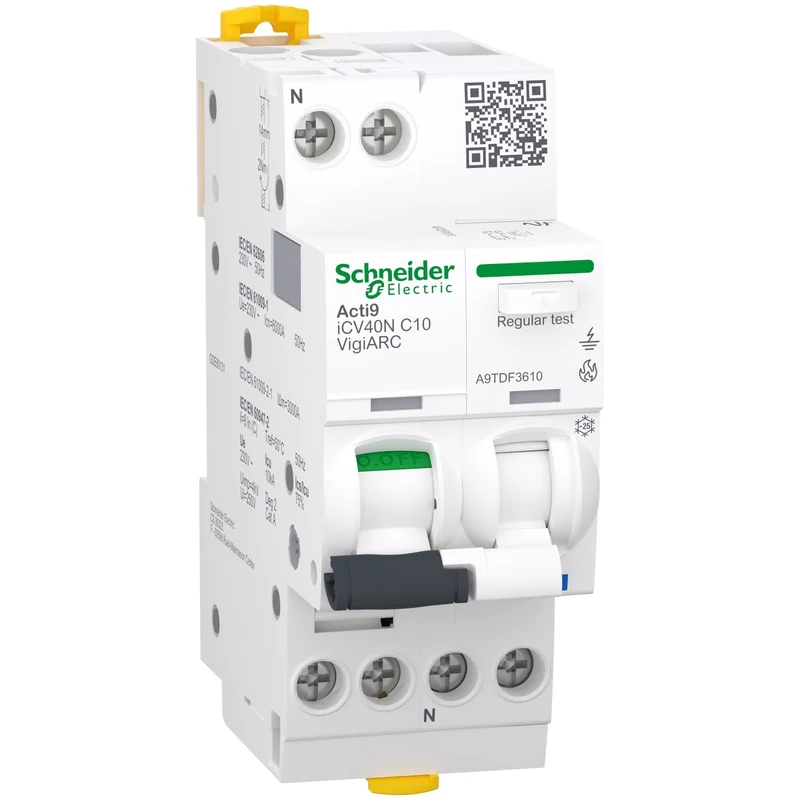 Schneider A9TDF3610 Acti9 iCV40N VigiARC Arc Fault RCBO 1P+N 10A C 30mA 6kA