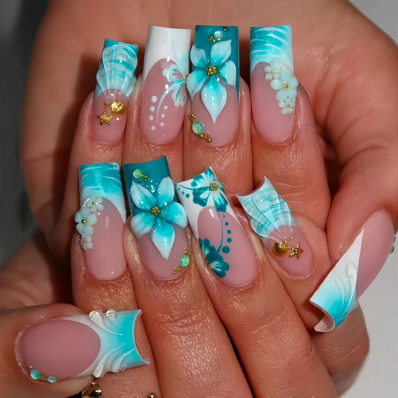 Detaillierte florale Acrylnagelverstärkungen Karnz