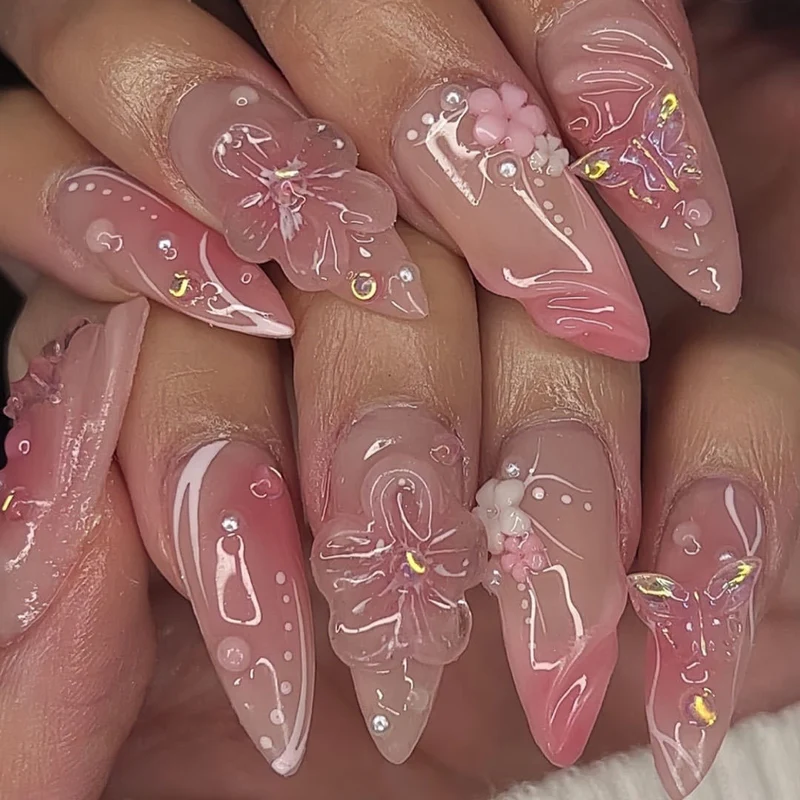 Florale 3D Acryl-Nagelerweiterungen Karnz
