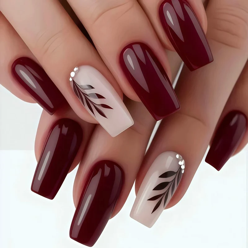 Elegante Blatt-Design Acryl-Nagelkunst Karnz