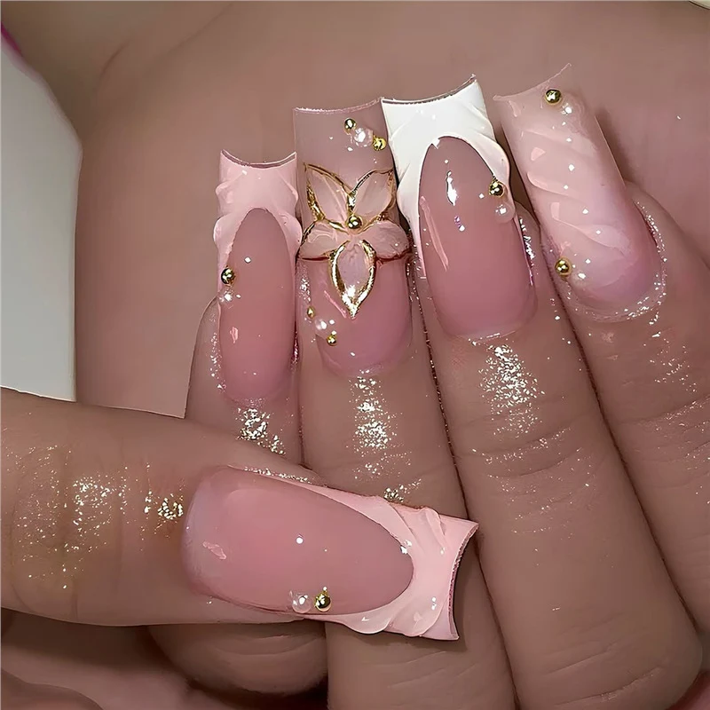 Elegante florale Acryl Press-On Nägel Karnz