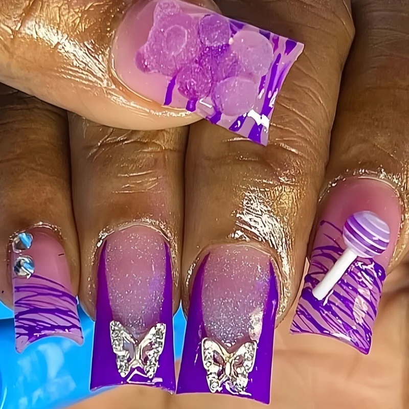 Kreatives Schmetterlings- und Süßigkeiten-inspiriertes Nagelset Karnz