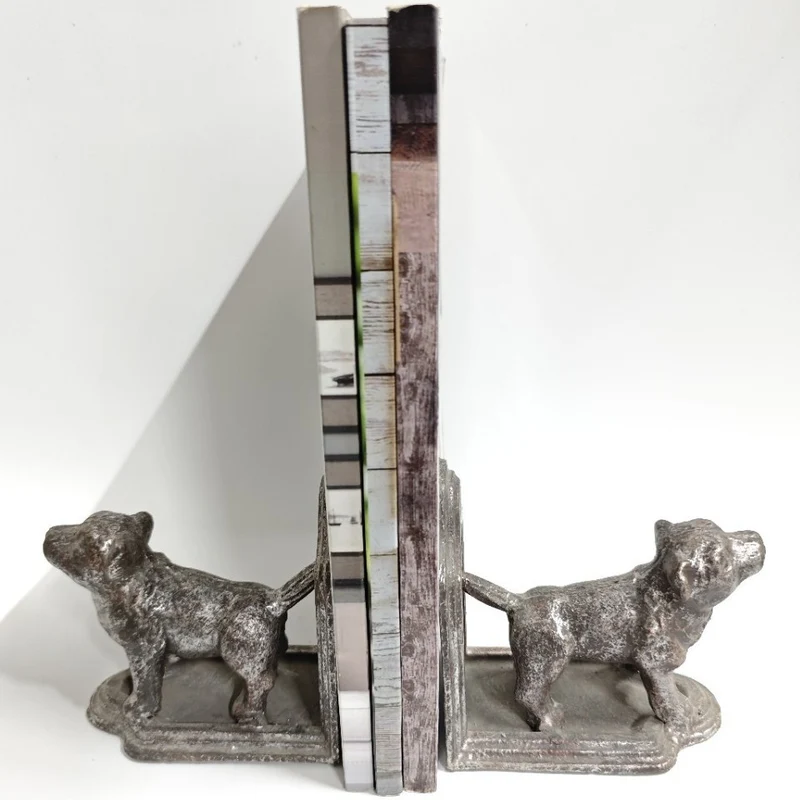 Rustikale Hunde-Figuren Buchstützen