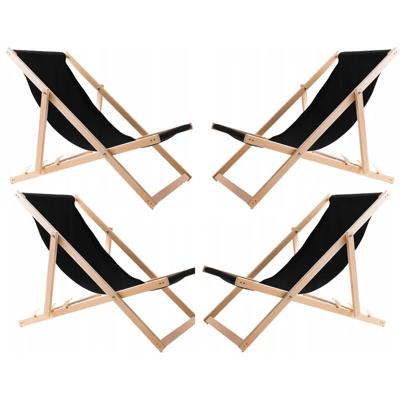 4 bequeme Liegestühle aus Holz, schwarz, ideal für Strand, Balkon, Terrasse