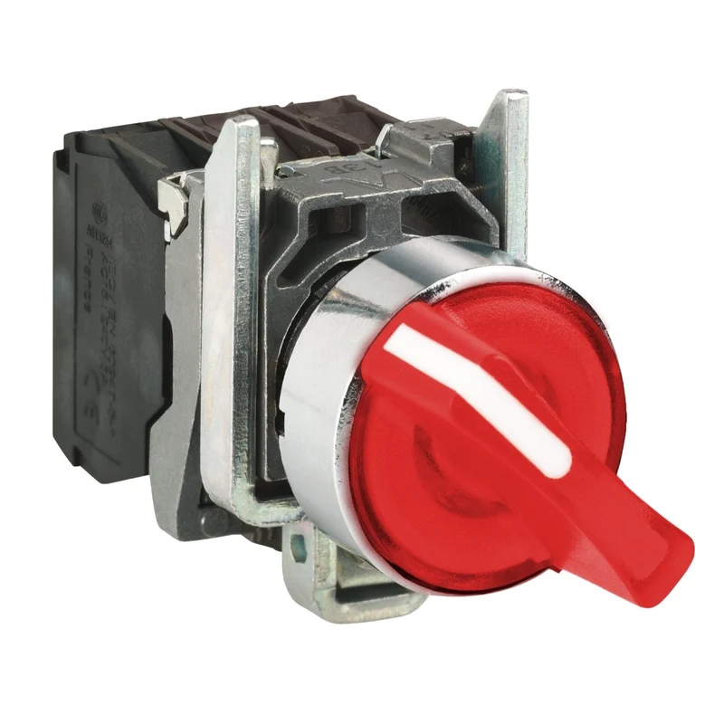 Schneider XB4BK124M5 Harmony Illuminated Selector Switch Red 2-Pos 1NO+1NC 230V