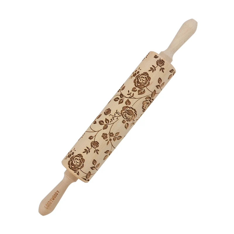 Goody Woody Tortenheber mit Gravur, 46 cm, Buchenholz, Wildrosenmuster