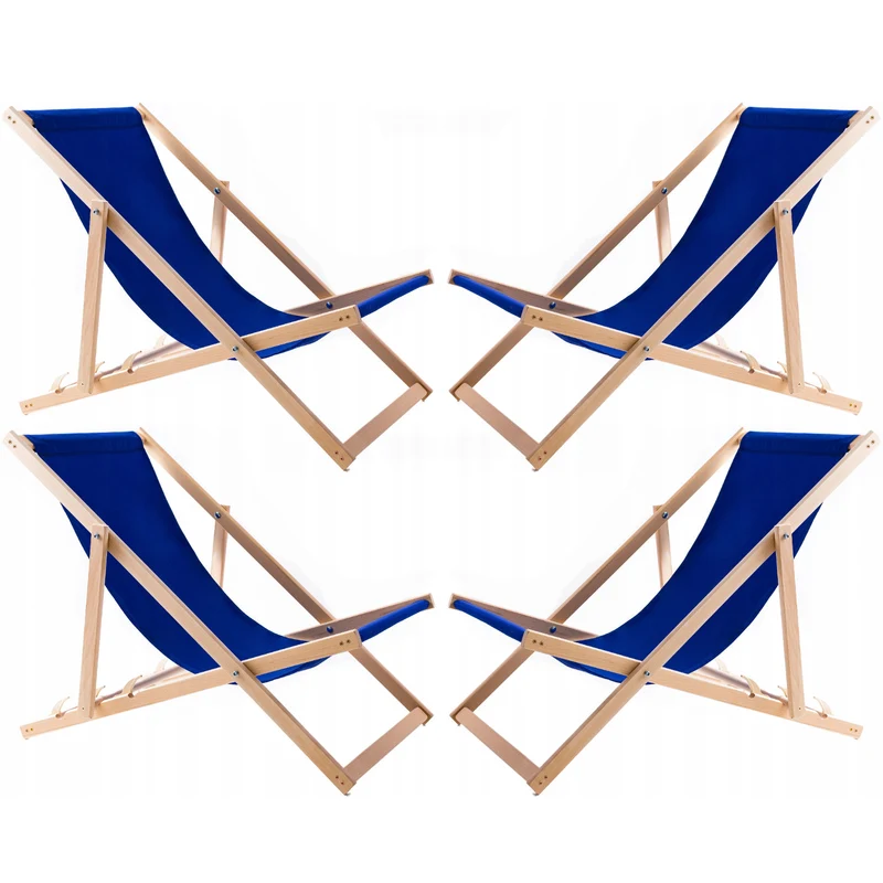 Set aus vier Liegestühlen aus Buchenholz blau, Woodok, montiert