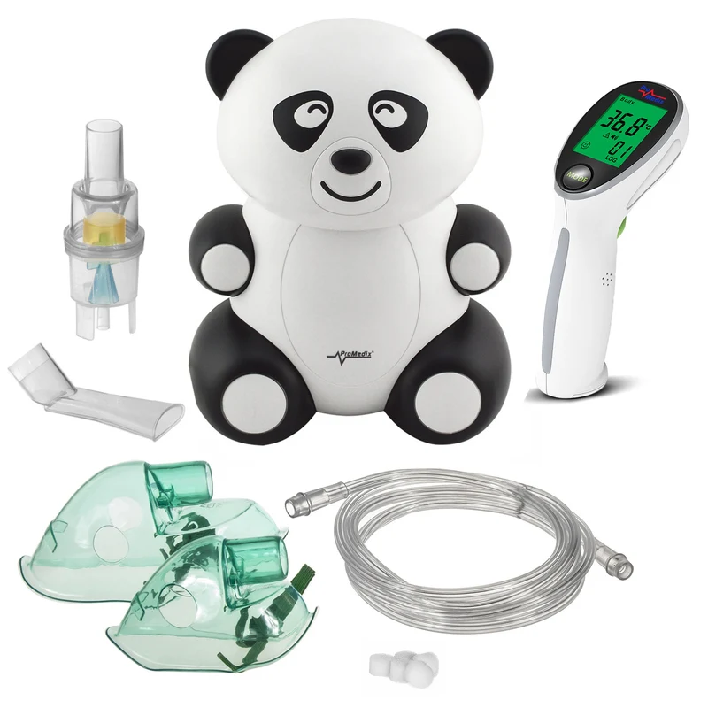 Baby-Inhalator Promedix PR-812 panda, Vernebler, Maske, Filter-Set + berührungsloses medizinisches Infrarot-Thermometer Promedix PR-960