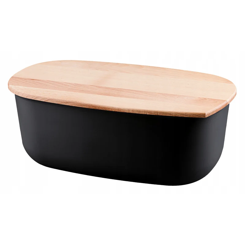 Brotkasten mit Deckel aus Buchenholz, BFA Free, schwarz