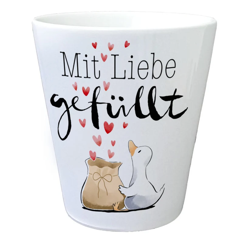 Ente Blumentopf mit Spruch Mit Liebe gefüllt