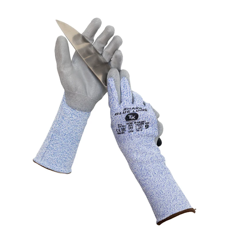 Shark Blue Long Arbeitshandschuhe Montagehandschuhe mit Polyurethan-Beschichtung Reißfest Schnittschutzhandschuhe Extra Lange Stulpe 3x Paar Größe:10