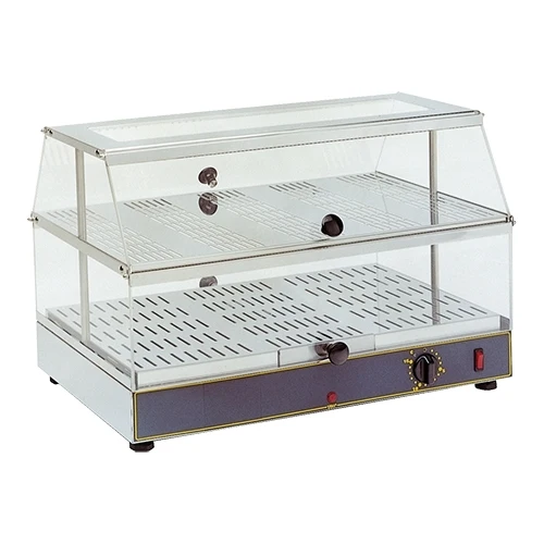 Ogrevana vitrina za hrano z 2 nivojema | Roller Grill | Nerjavno jeklo, 650 W, 20-90 °C | 59 x 35 x V39 cm