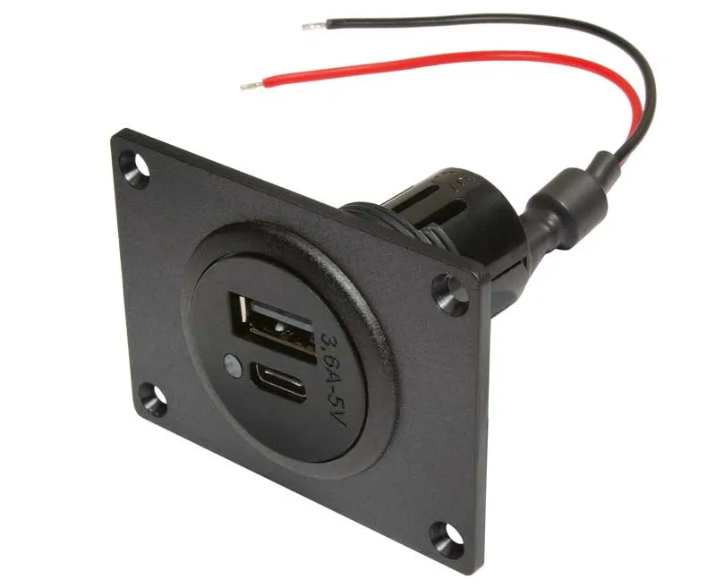 Power USB-C, A Doppelsteckdose mit Montageplatte – 12, 24 V DC, 3,6 A